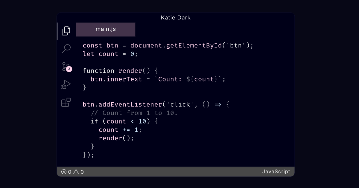 Katie Dark by Bottled Kat | VS Code Themes