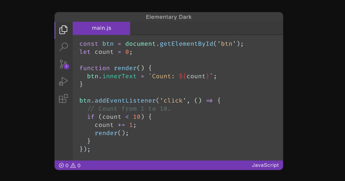 Elementary theme by Andrea Coronese | VS Code Themes